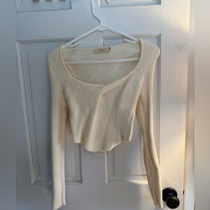 Cream Ribbed Crop Top